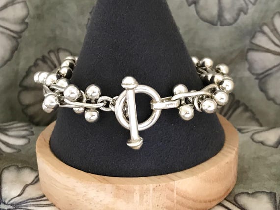 Solid Sterling Silver BRACELET 925 Toggle Balls B… - image 5
