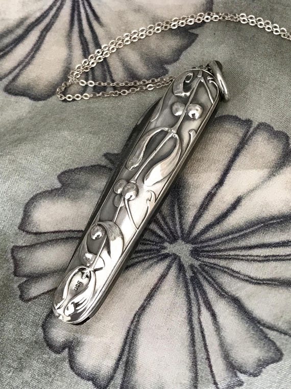 FRENCH Solid Silver PENDANT Chatelaine Double Sid… - image 2