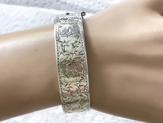 Victorian French Solid Silver BANGLE Bracelet Wid… - image 1