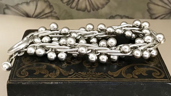 Solid Sterling Silver BRACELET 925 Toggle Balls B… - image 4