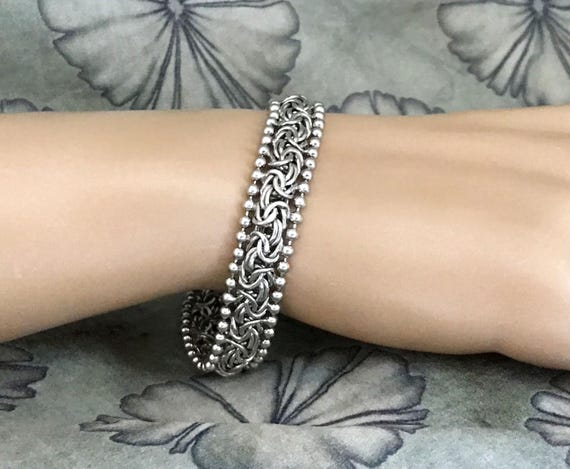 Solid Sterling Silver BRACELET Byzantine Wide Hal… - image 3