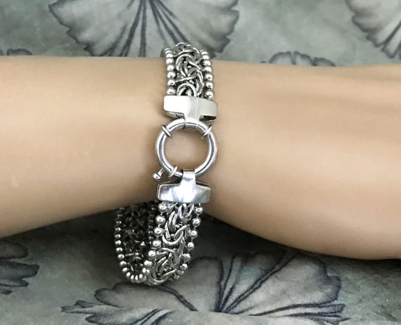Solid Sterling Silver BRACELET Byzantine Wide Hal… - image 1