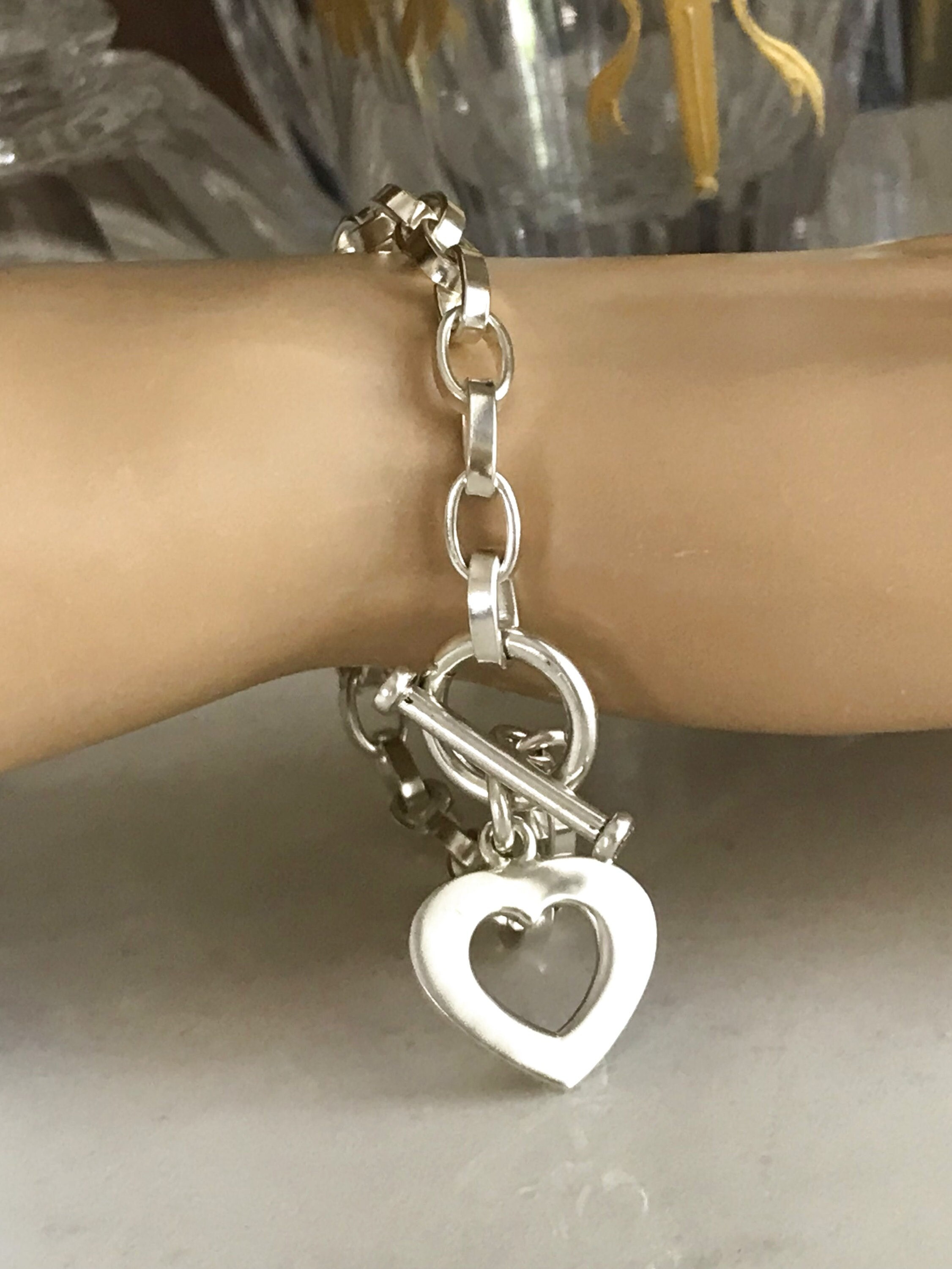 Solid Sterling Silver BRACELET 925 Toggle T Bar & Ring Clasp