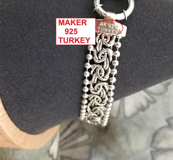 Solid Sterling Silver BRACELET Byzantine Wide Hal… - image 9