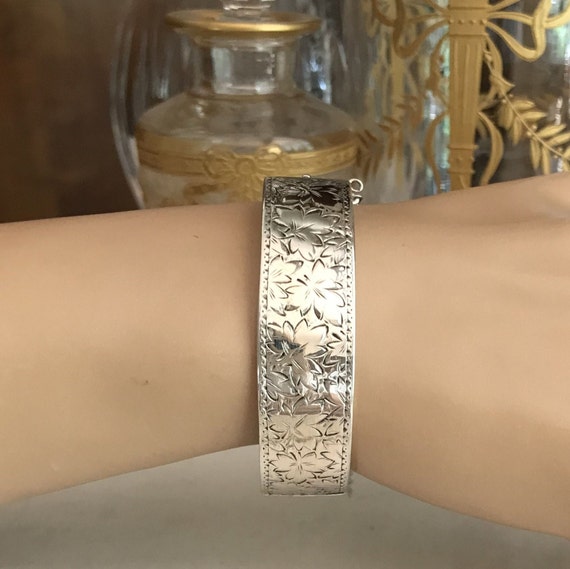 Victorian French Solid Silver BANGLE Bracelet Wid… - image 2