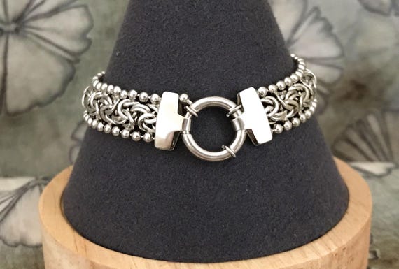 Solid Sterling Silver BRACELET Byzantine Wide Hal… - image 2