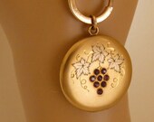 Antique Victorian Edwardian C 1900 Gold Goldfilled Jewelled Locket Amethyst Crystals Clear Crystals Pastes Rhinestones Signed