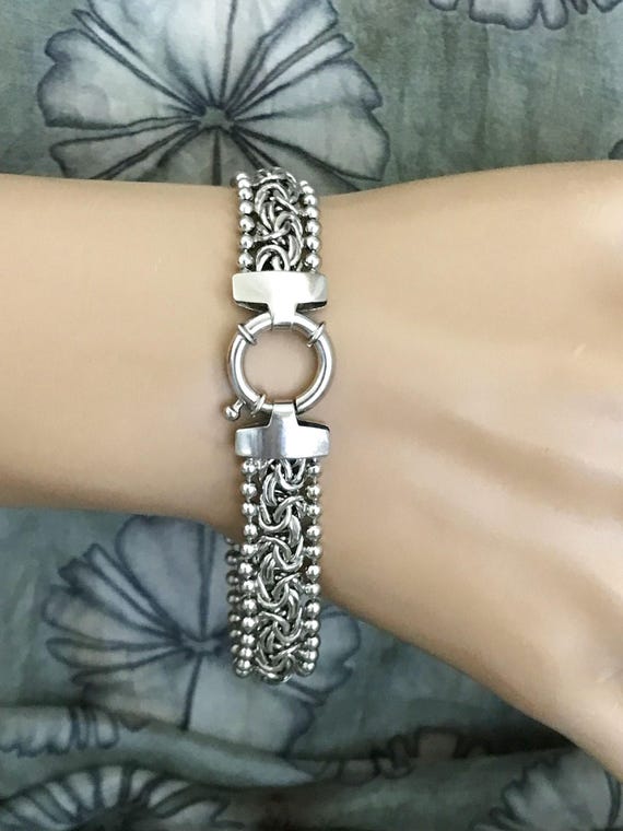 Solid Sterling Silver BRACELET Byzantine Wide Hal… - image 7