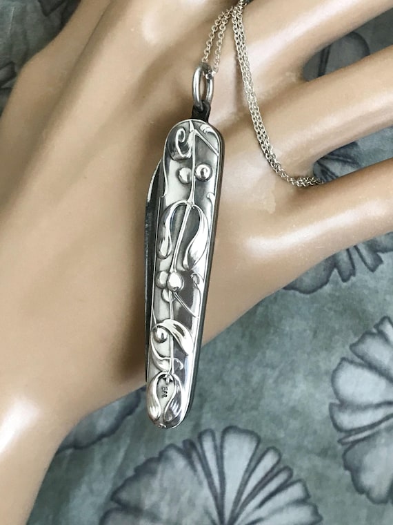 FRENCH Solid Silver PENDANT Chatelaine Double Sid… - image 1