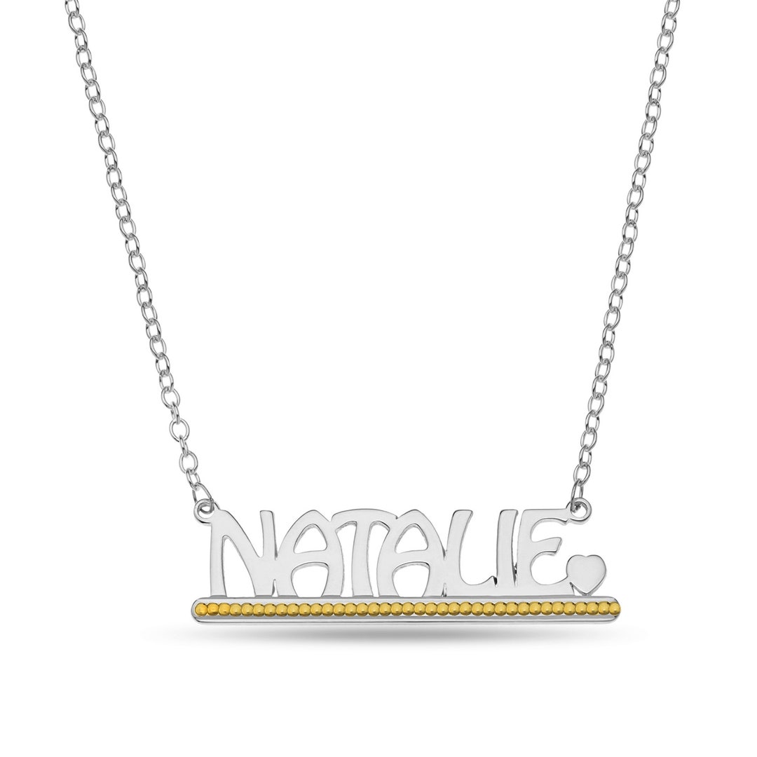 Personalised Silver Nameplate With Heart After End Letter, and Diamond