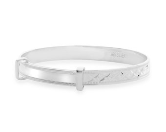 STERLING SILVER BABY BANGLE ID EXPANDABLE CHRISTENING IDENTITY FREE ENGRAVING 