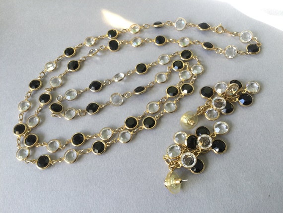 Austrian Black and Clear Crystal Gold Tone Neckla… - image 4