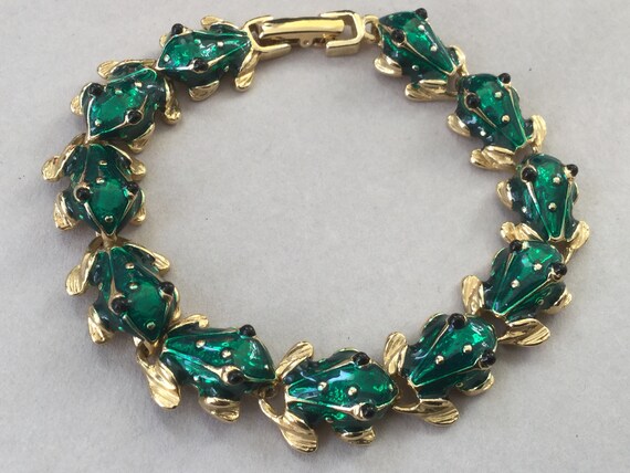 Joan Rivers Green Frog Gold Tone Link Bracelet