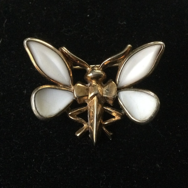 Trifari "Petalette" Gold Tone Poured Glass Butterfly Bug Pin/Brooch