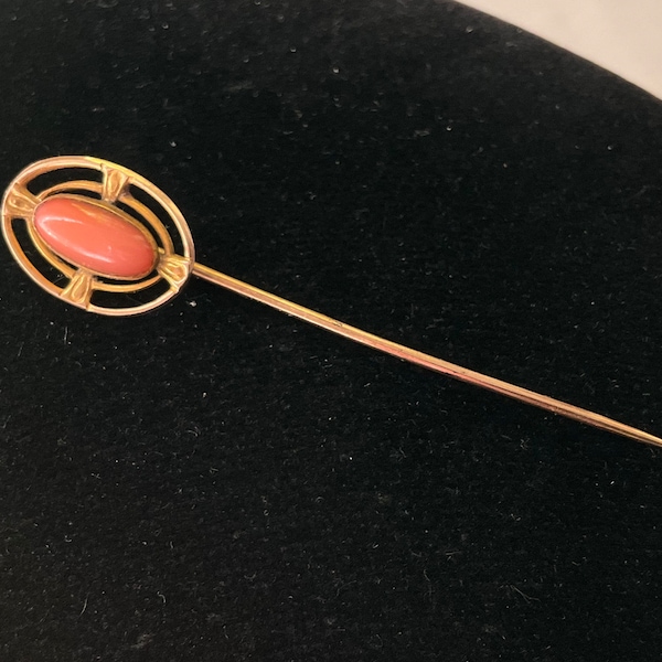 Antique 10K Gold Angel Skin Coral Stick Pin/Brooch