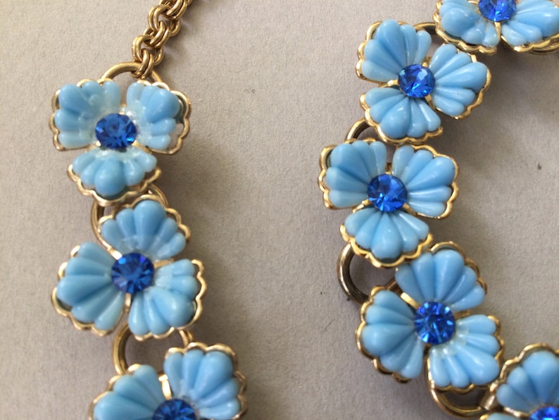 Gold Tone Blue CelluloidThermoset Necklace and Bracelet Set