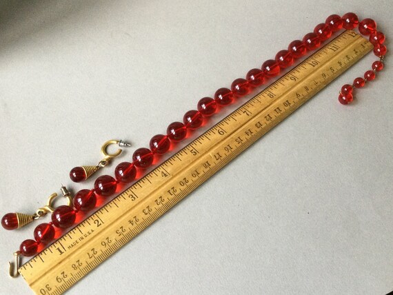 Ruby Red Lucite Bead Choker/Necklace and Earring … - image 6