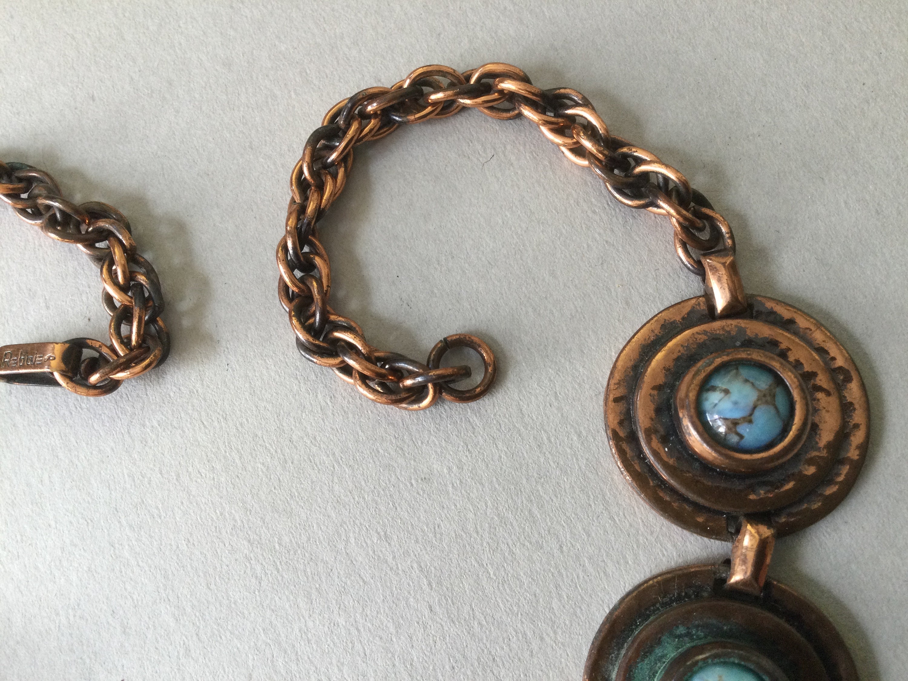 Rebajes MCM Copper and Turquoise Art Glass Necklace and Clip | Etsy