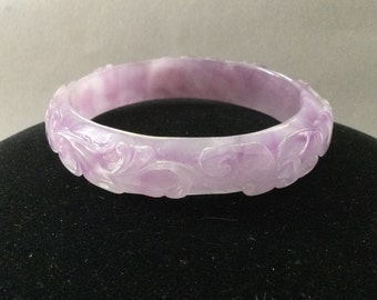 Carved Lavender Jade Bangle Bracelet