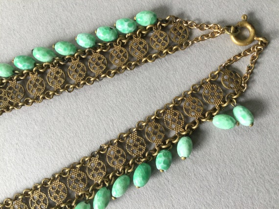 Gilt Bronze Lace Chain Peking Glass Pearl Fringe … - image 6