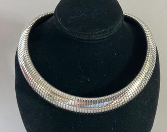 Chunky Silvery Wide Omega Collar Necklace