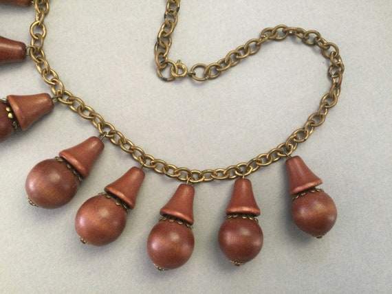 Wooden Brown Stylized Acorn Bib Necklace - image 5