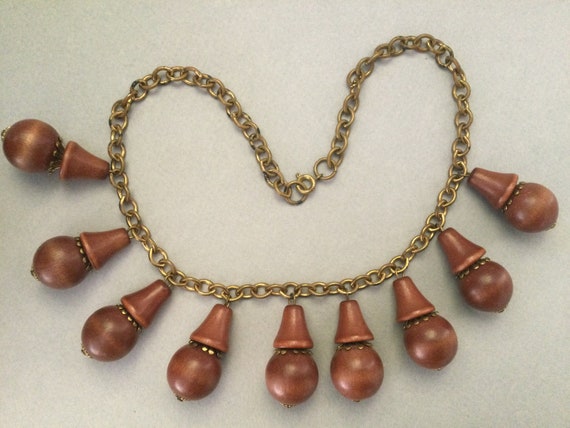 Wooden Brown Stylized Acorn Bib Necklace - image 2