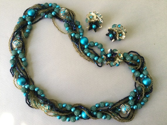 Japan MC Multi-Strand Blue and Gold Filigree Twis… - image 2