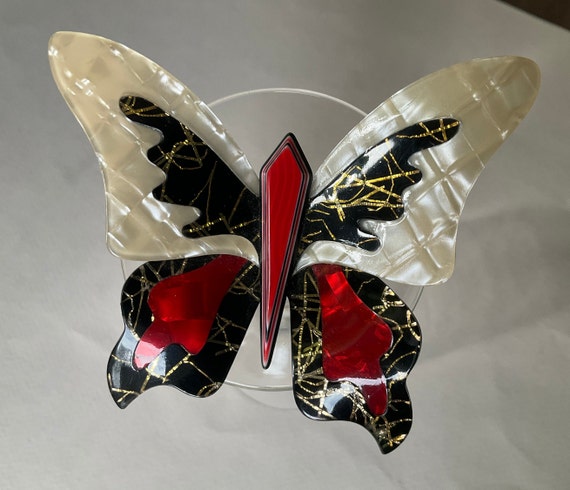 Lea Stein Elf Butterfly Red White and Black Cellu… - image 2