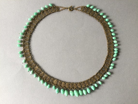 Gilt Bronze Lace Chain Peking Glass Pearl Fringe … - image 2