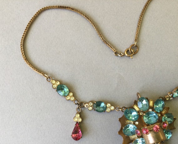 Multi-Gem 1920's Pendant and Old Gold Wheat Chain… - image 3