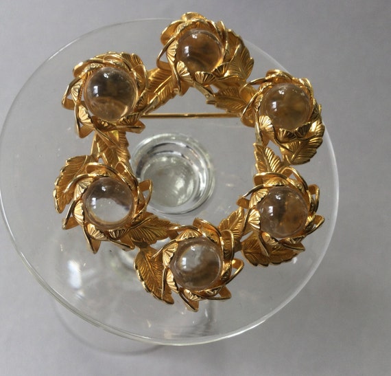 Gold Tone Clear Pools of Light Brooch/Pin View 3