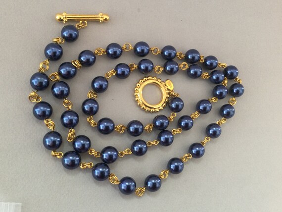 Joan Rivers Glass Pearl Midnight Blue Necklace - image 7