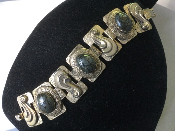 Embossed Mexican Style Chunky Panel Link Bracelet - image 1