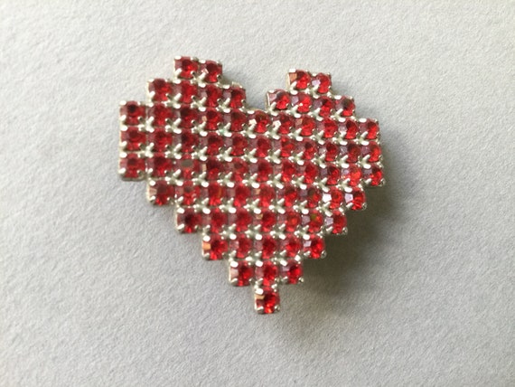 Dorothy Bauer Silver Tone Red Heart Crystal Clip … - image 3