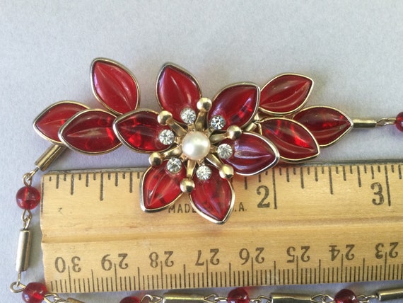 Red Gripoix Glass Flower Leaves and Bead Chain Ne… - image 9