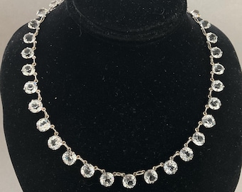 Clear Rock Crystal Open Bezel Riviere Choker/Collet Necklace