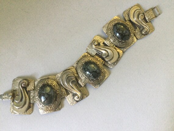 Embossed Mexican Style Chunky Panel Link Bracelet - image 3