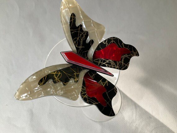 Lea Stein Elf Butterfly Red White and Black Cellu… - image 3