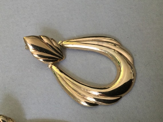 Gold Plated 925 Art Deco Dangle Hoop Pierced Earr… - image 4