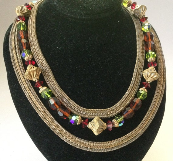 Eugene Antique Gilt and Crystal Multi Chain Necklace