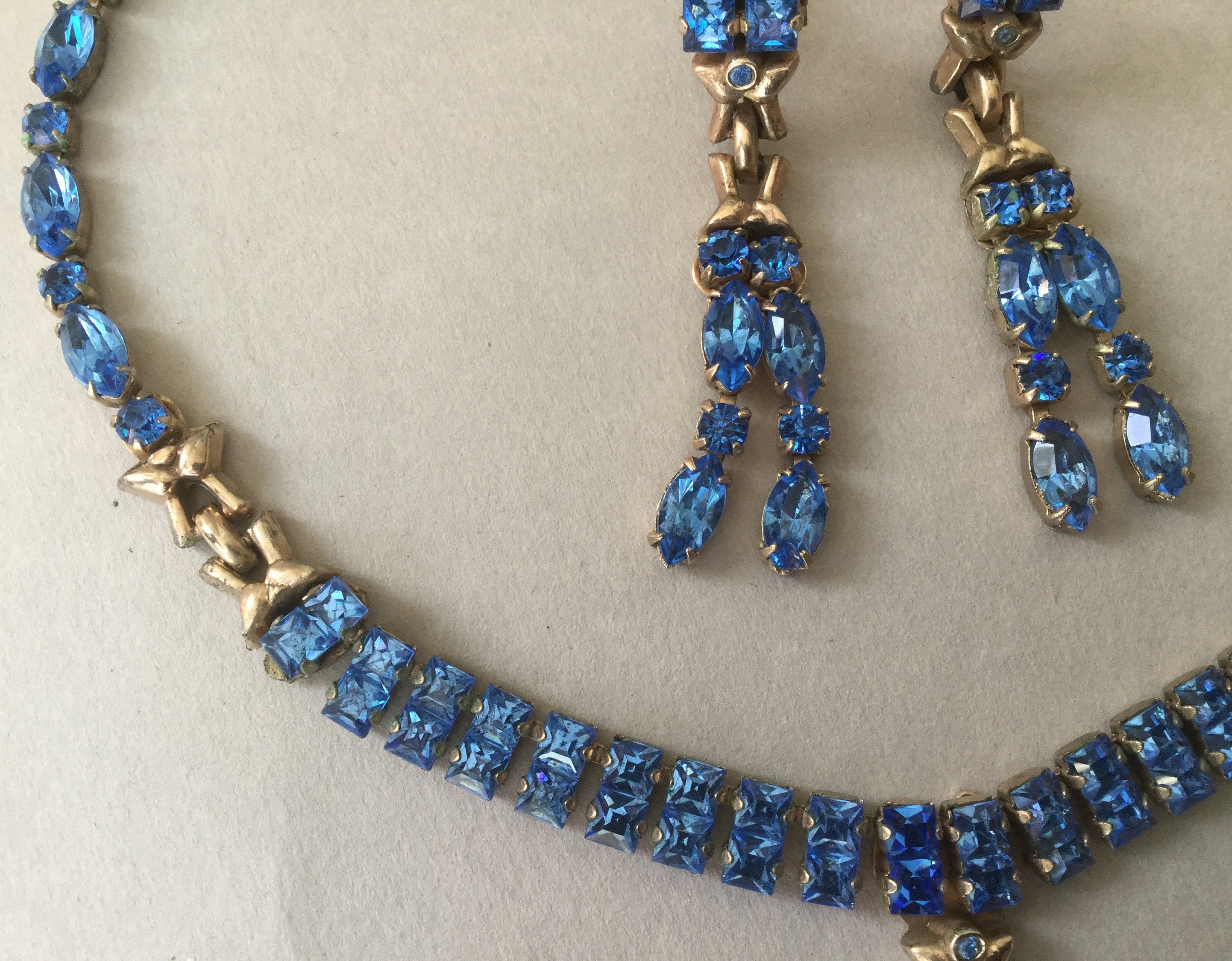 Barclay Blue Rhinestone Egyptian/etruscan Style Necklace and | Etsy