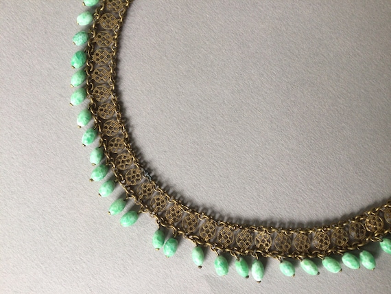 Gilt Bronze Lace Chain Peking Glass Pearl Fringe … - image 4