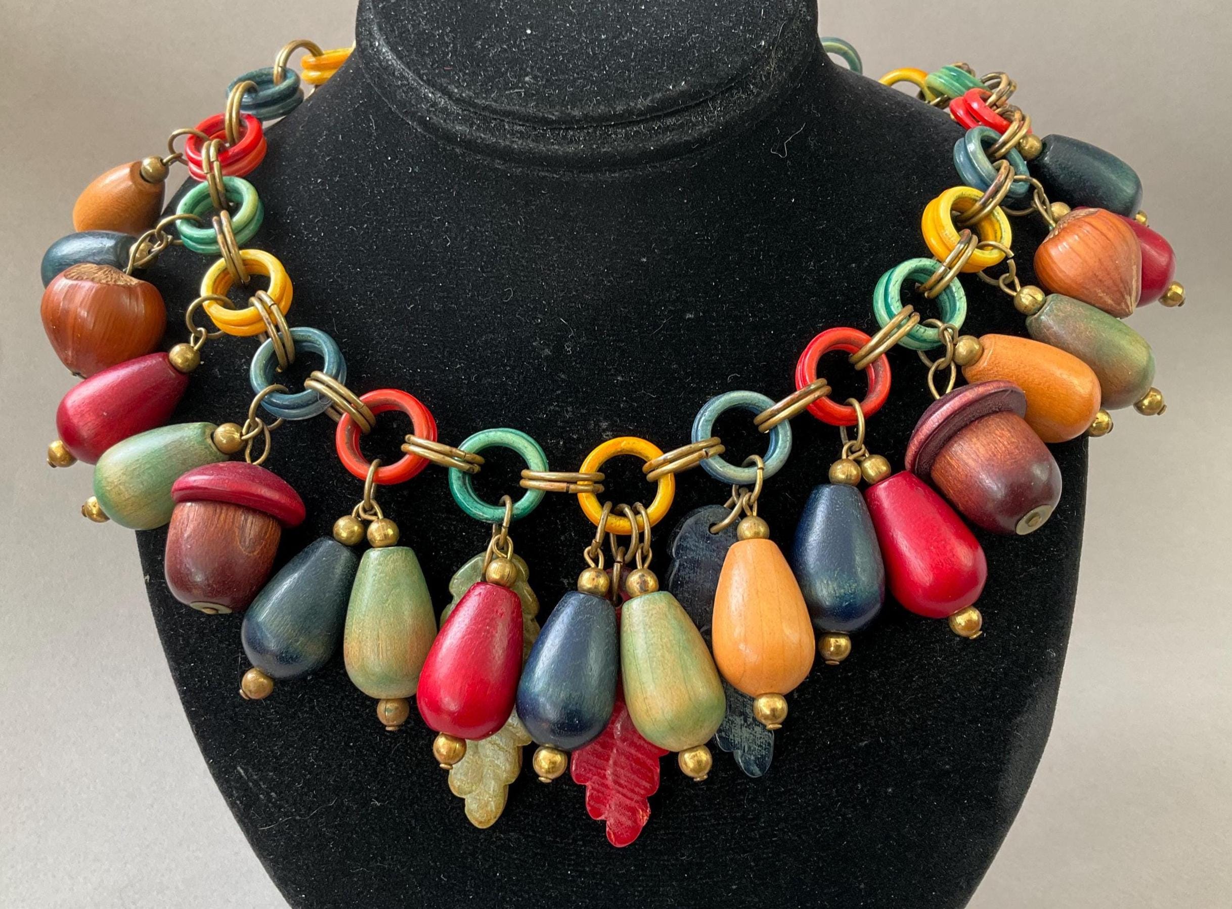 Miriam Haskell Wood, Nut and Celluloid Bib Necklace - Etsy