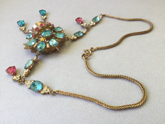 Multi-Gem 1920's Pendant and Old Gold Wheat Chain… - image 9