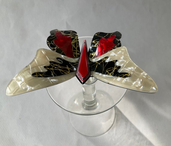Lea Stein Elf Butterfly Red White and Black Cellu… - image 7