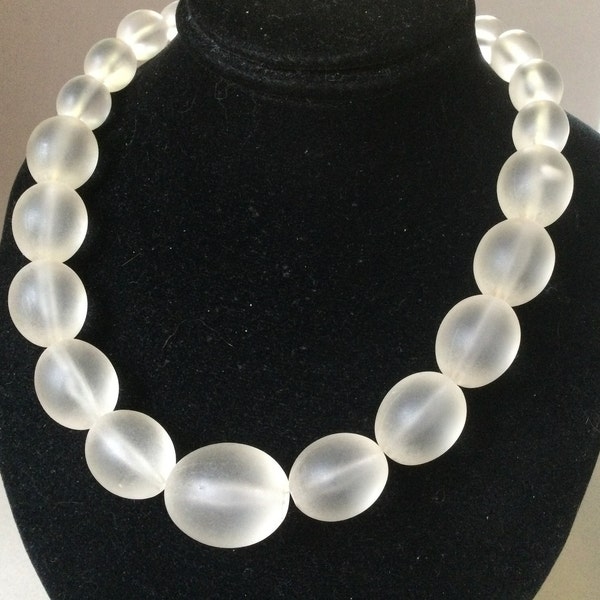 Frosted Lucite Chunky Luminescent Oval Bead Necklace