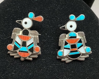 Vintage Sterling Zuni SW Inlaid MOP Turquoise Onxy Thunderbird