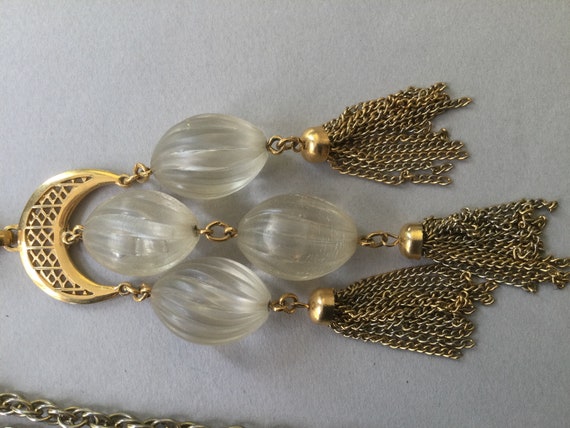 Crown Trifari Lucite Melon Gold Tassel Pendant an… - image 3