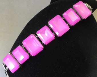 Ann Taylor "Barbie Pink" Silver Tone Glow Link Bracelet